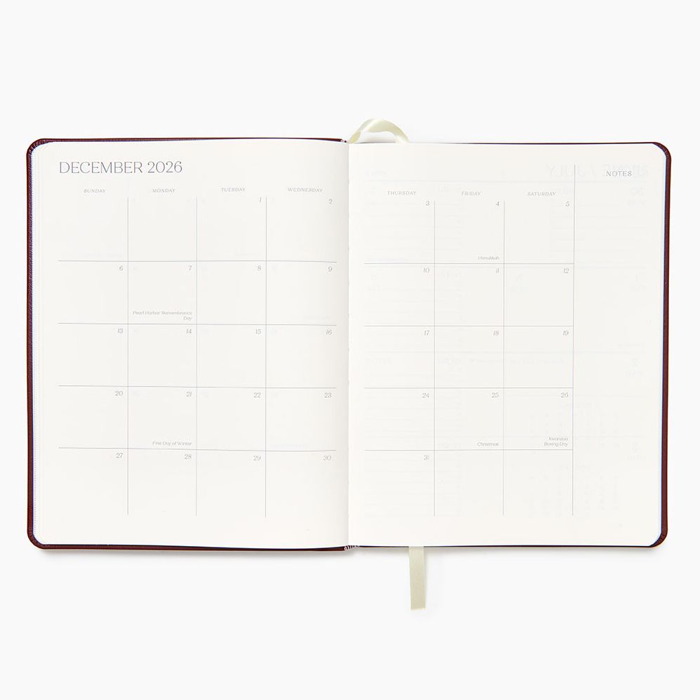 2025-2026 Paper Source Maroon Leather 18-Month Weekly Desk Planner