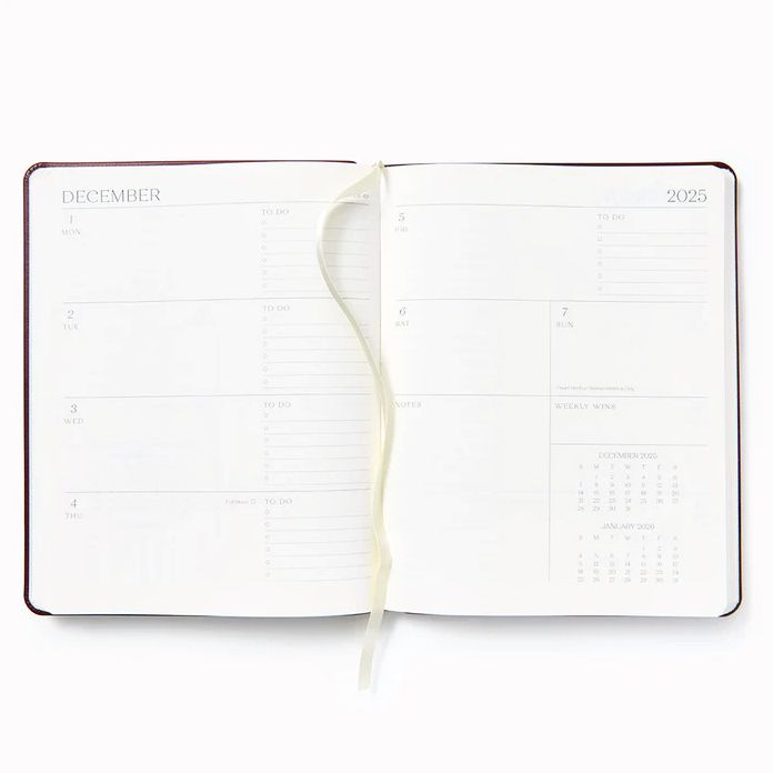 2025-2026 Paper Source Maroon Leather 18-Month Weekly Desk Planner