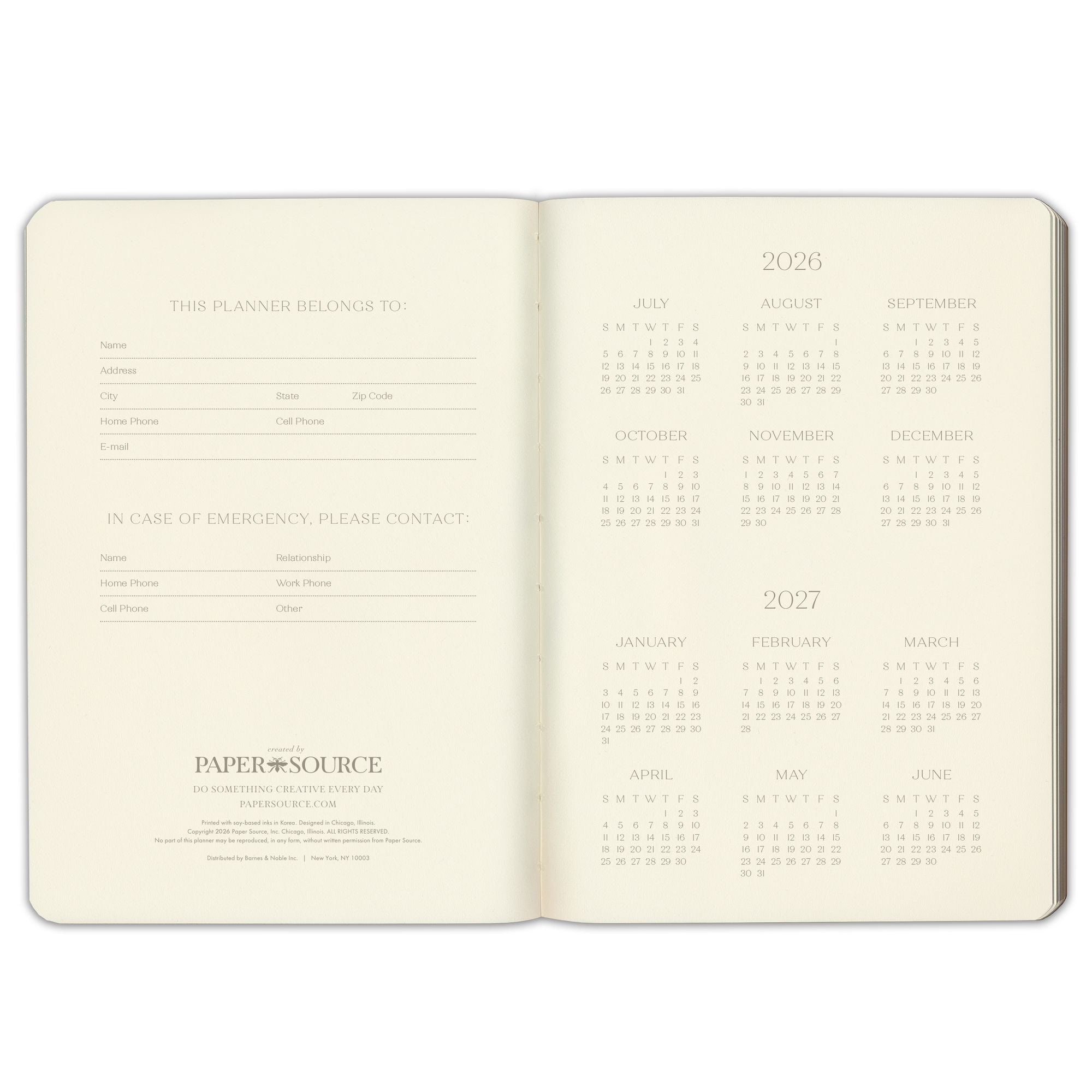 2026-2027 Paper Source Gray Lilac Leather 12-Month Daily Planner