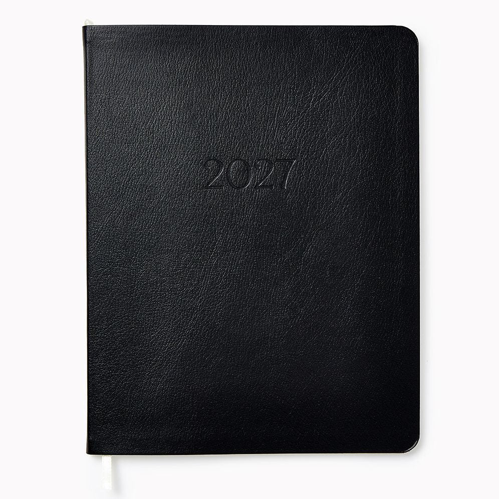 2026-2027 Paper Source Black Leather 18-Month Monthly Desk Planner
