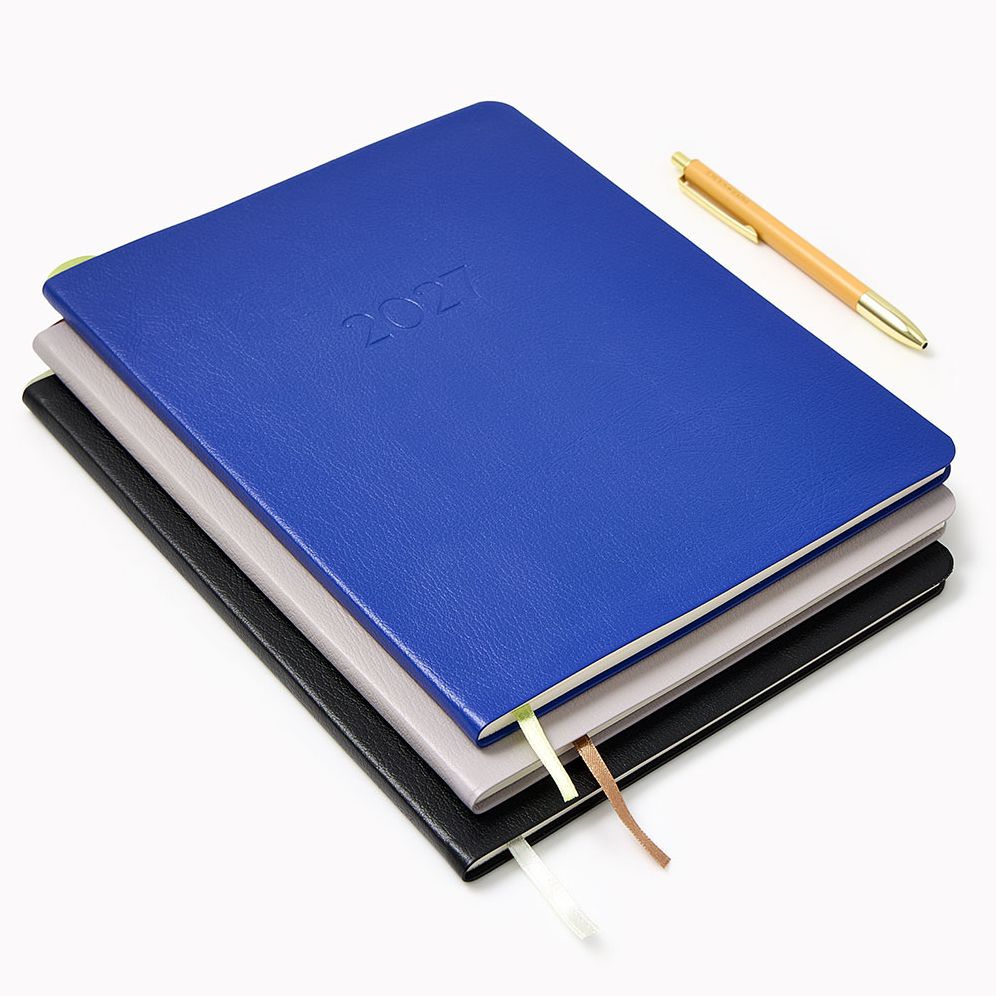 2026-2027 Paper Source Black Leather 18-Month Monthly Desk Planner