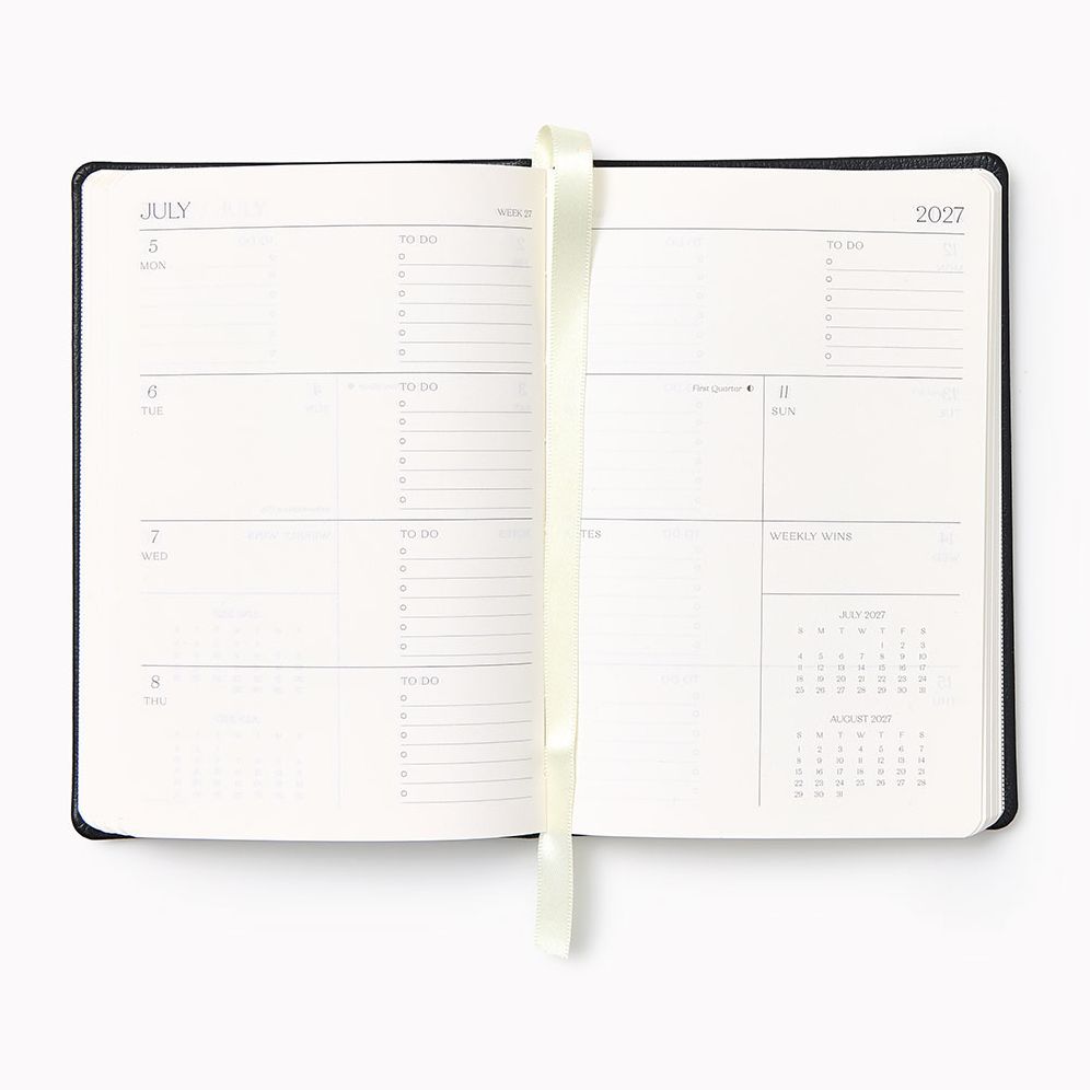 2026-2027 Paper Source Black Leather 18-Month Weekly Pocket Planner