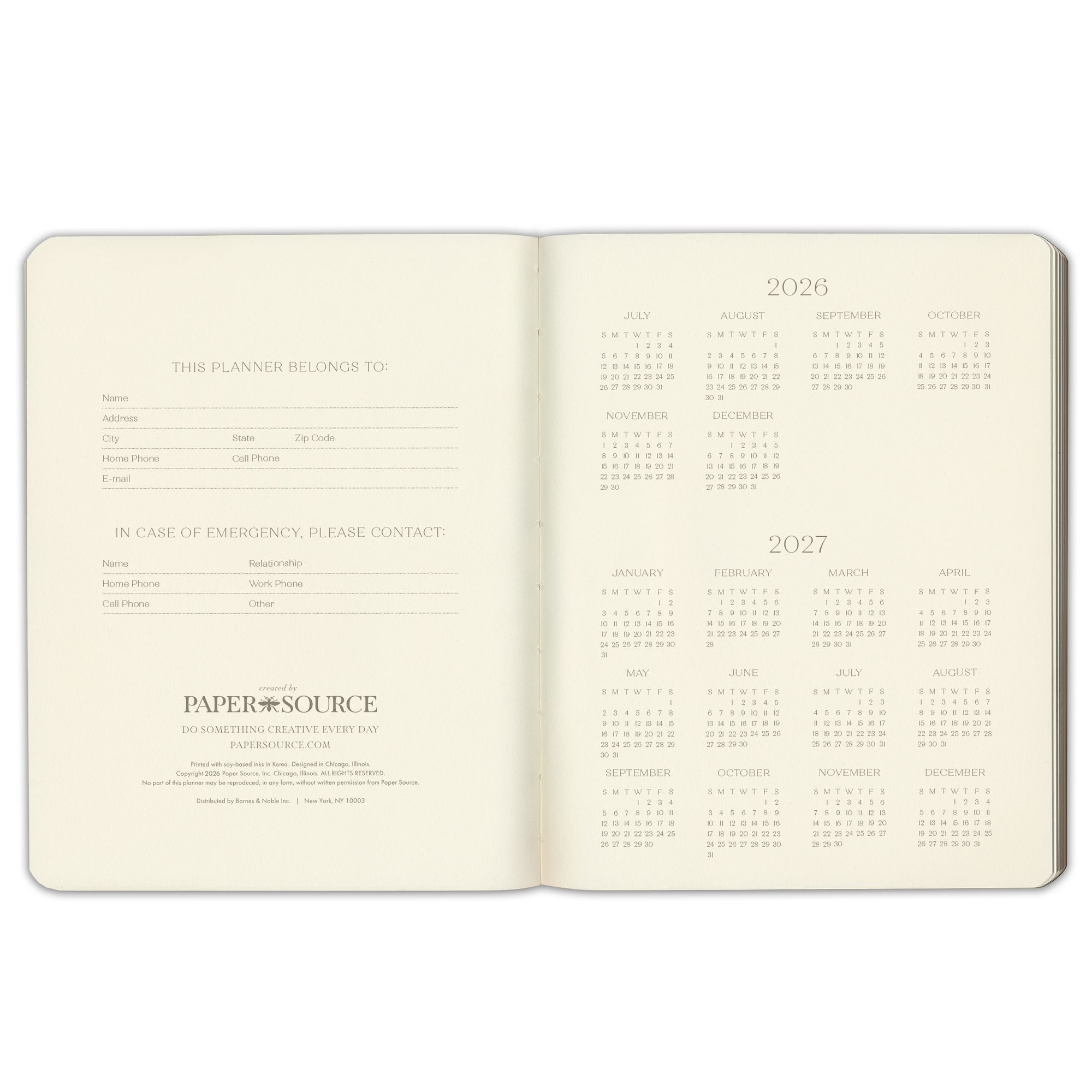 2026-2027 Paper Source Gray Lilac Leather 18-Month Monthly Desk Planner