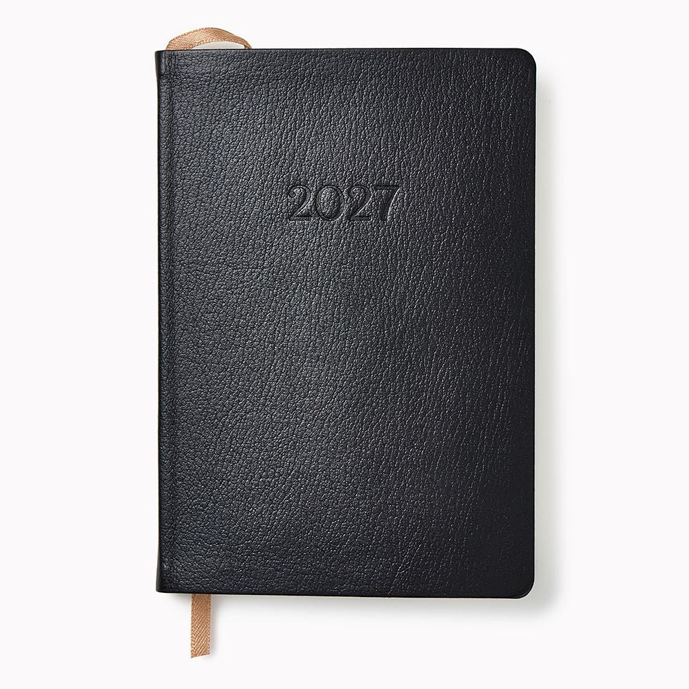 2026-2027 Paper Source Black Leather 18-Month Monthly Pocket Planner