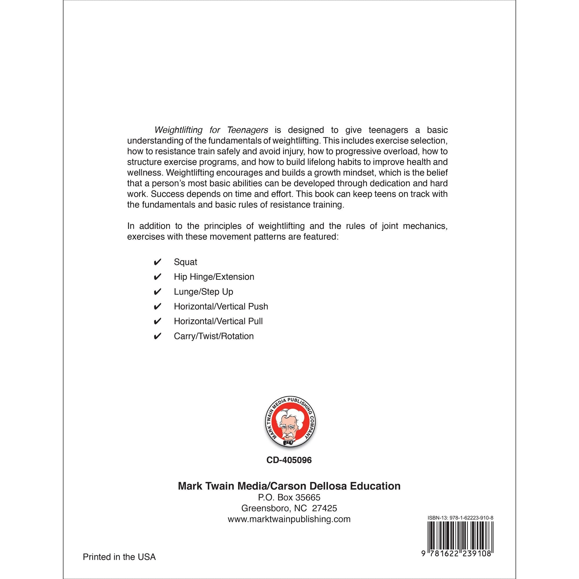 Weightlifting for Teenagers Workbook, Grades 6 - 12