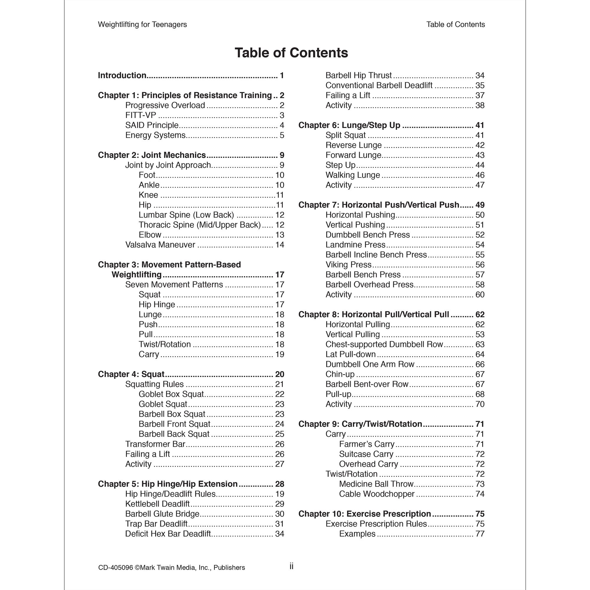 Weightlifting for Teenagers Workbook, Grades 6 - 12