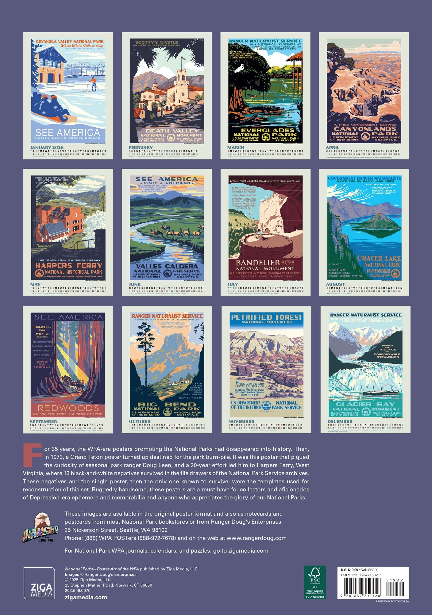 2026 National Parks Poster Art of the WPA Oversized Wall Calendar