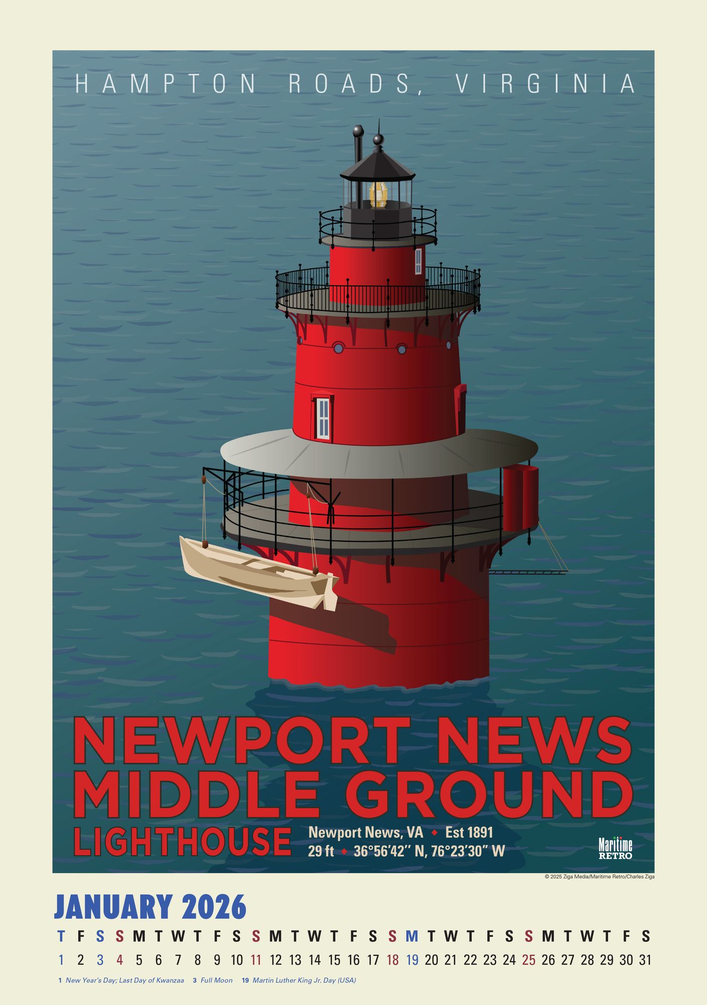 2026 Atlantic Coast Lighthouse Posters Large Wall, 13.4" x 19"