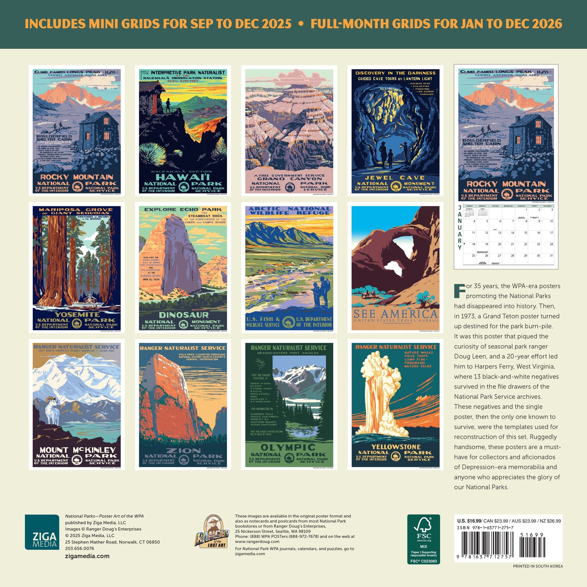 2026 National Parks Poster Art of the WPA Standard Wall Calendar
