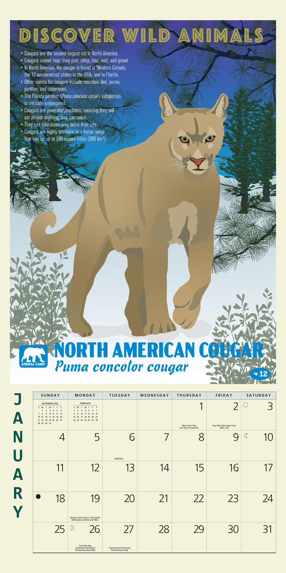 2026 American Wildlife Mini Wall Calendar