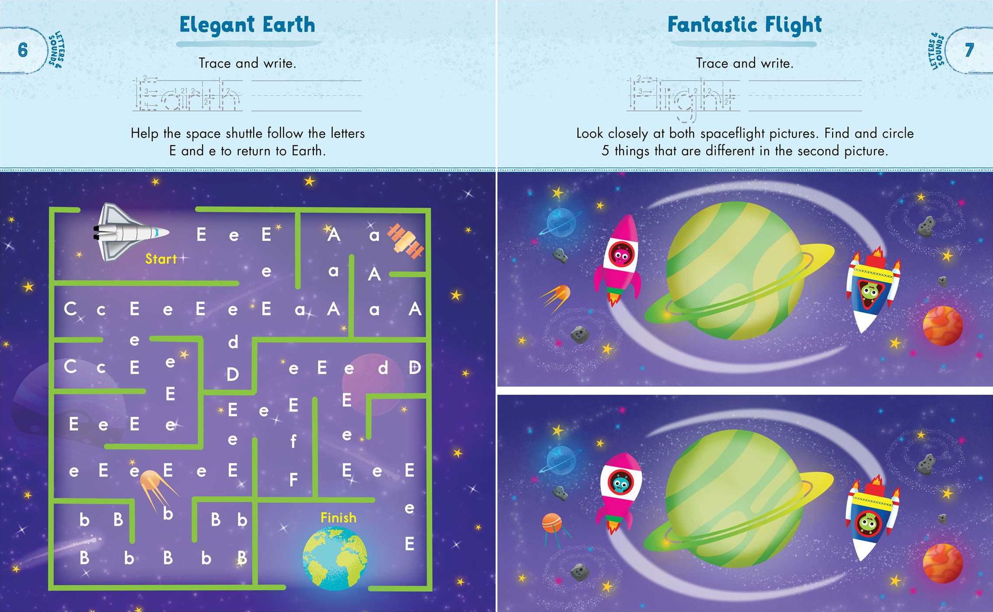 Kindergarten Activity Book: Space: 75 Games to Practice Early Reading, Writing, and Math Skills