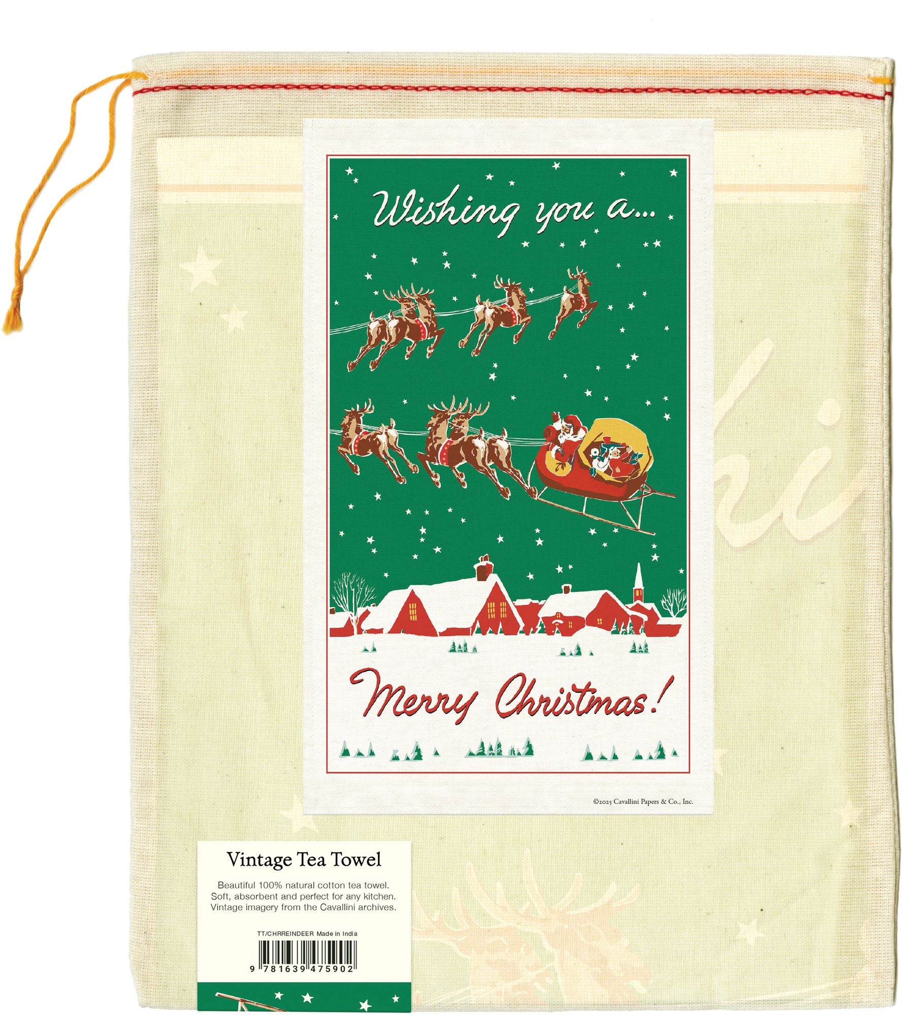 Merry Christmas Reindeer Tea Towel
