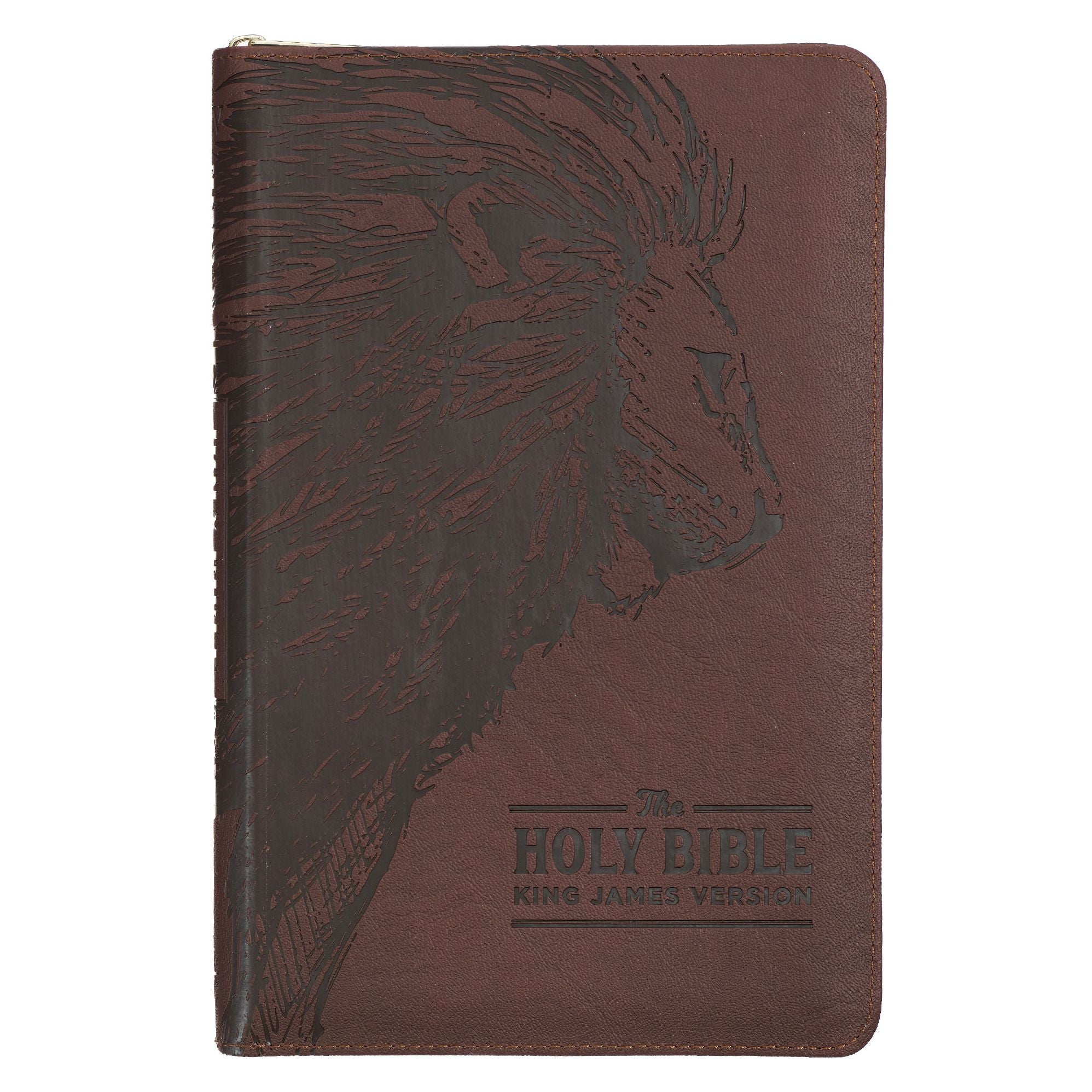 KJV Bible Deluxe Gift (Faux Leather, Brown Lion W/Zipper)