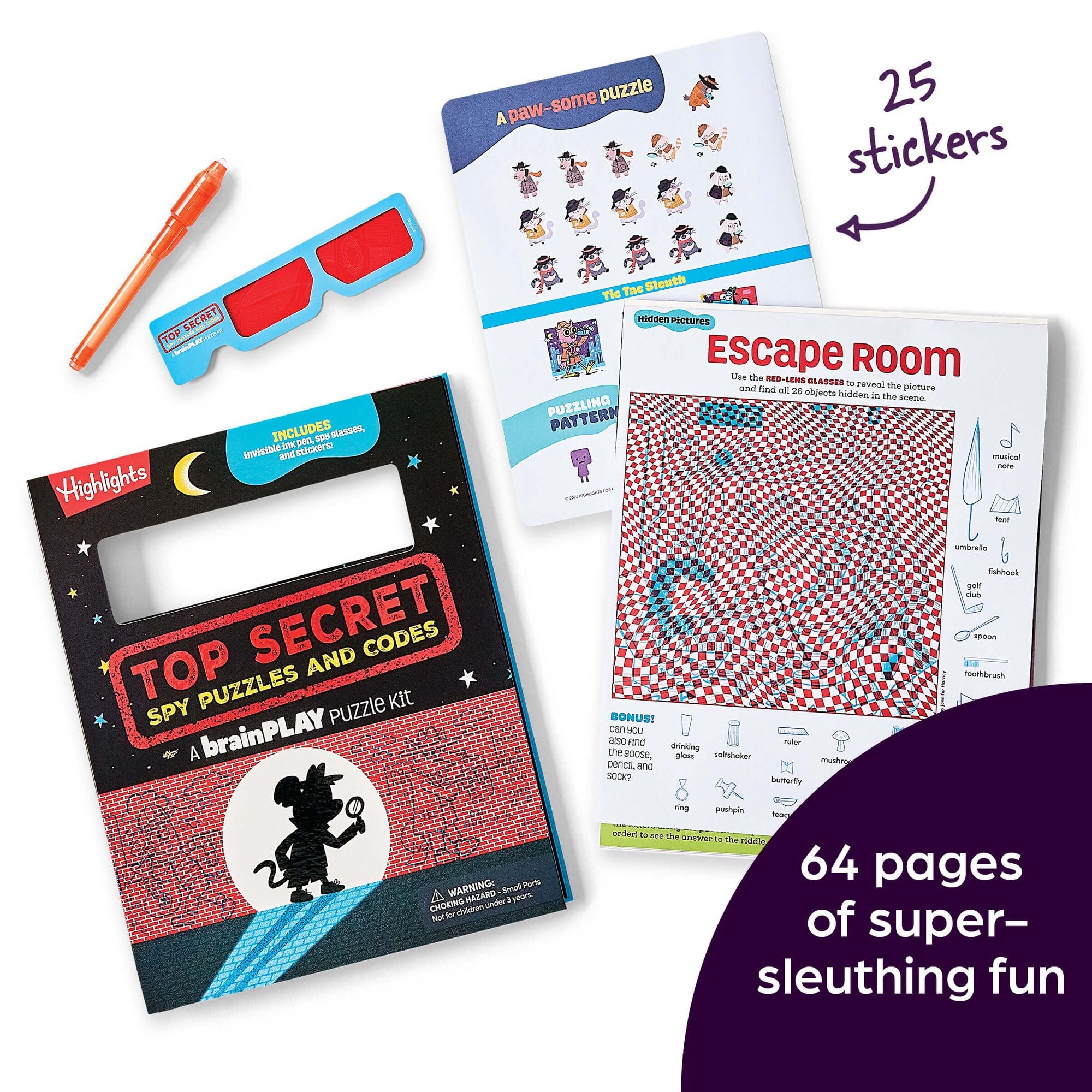 brainPLAY Top Secret Spy Puzzles and Codes: Puzzle Book Packed with Brain Teasers and Hidden Pictures Challenges for Kids 7 and Up