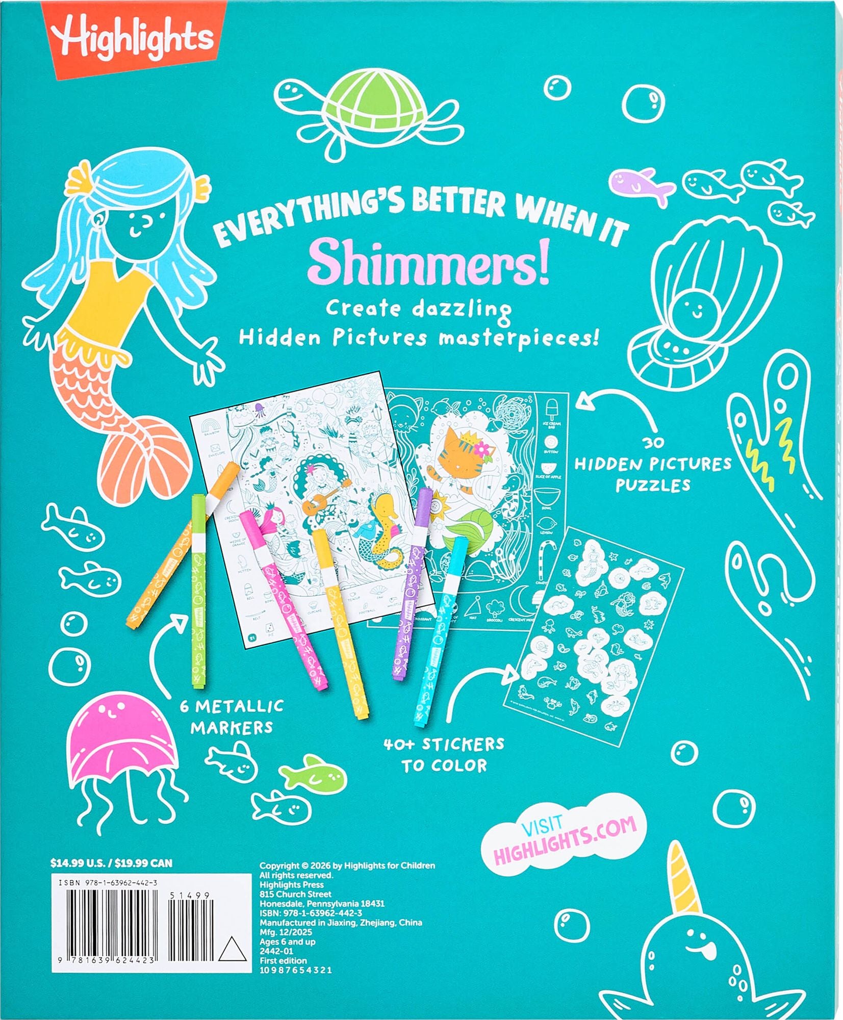 Magical Mermaids Hidden Pictures: Kids Mermaid Coloring Book with Markers Featuring Over 40 Ready-to-Color Stickers, Hidden Pictures Scenes with Undersea Adventures for Kids 6-9