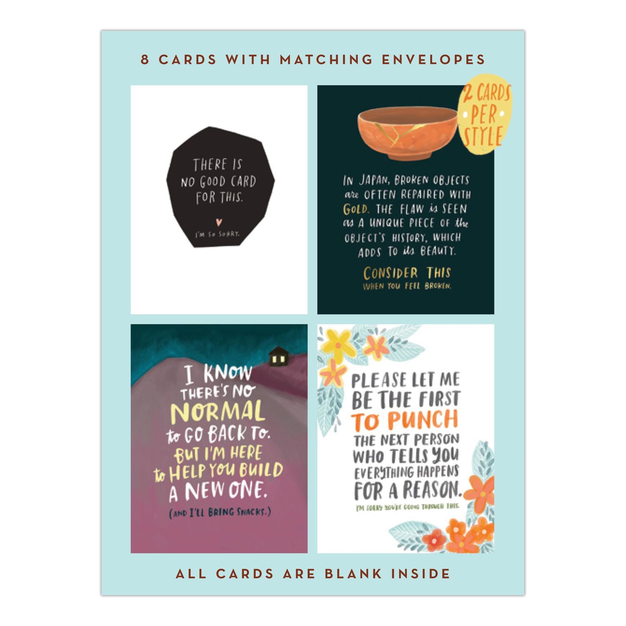 Empathy Cards, Box of 8 Assorted Sympathy Cards, Loss & Thinking of You Cards & Get Well Soon Gifts for Women (8 Blank Note Cards & Envelopes, 4 Different Inspirational Messages)