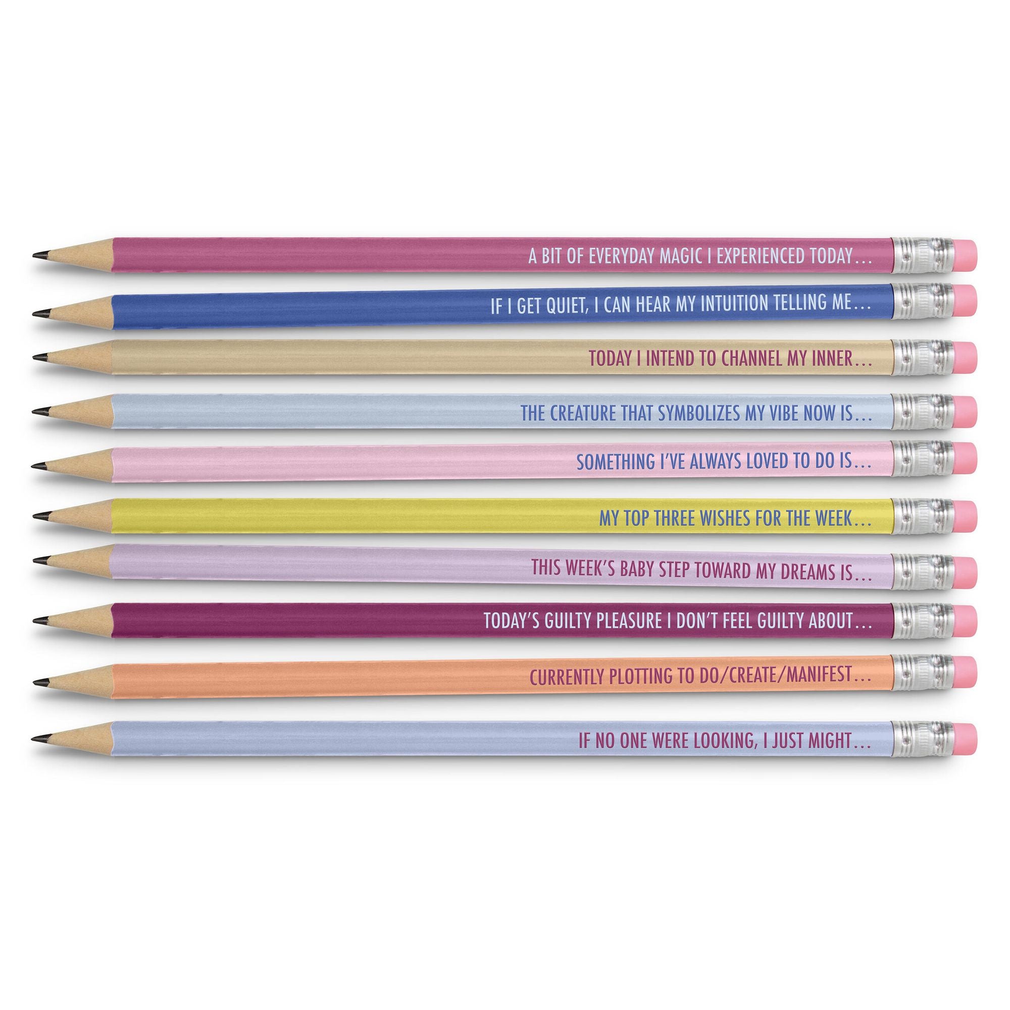 Intuitive Journaling Pencils: Wishes, Secrets, and Dreams Pencil Set, 10 Pencils with Journal Prompts