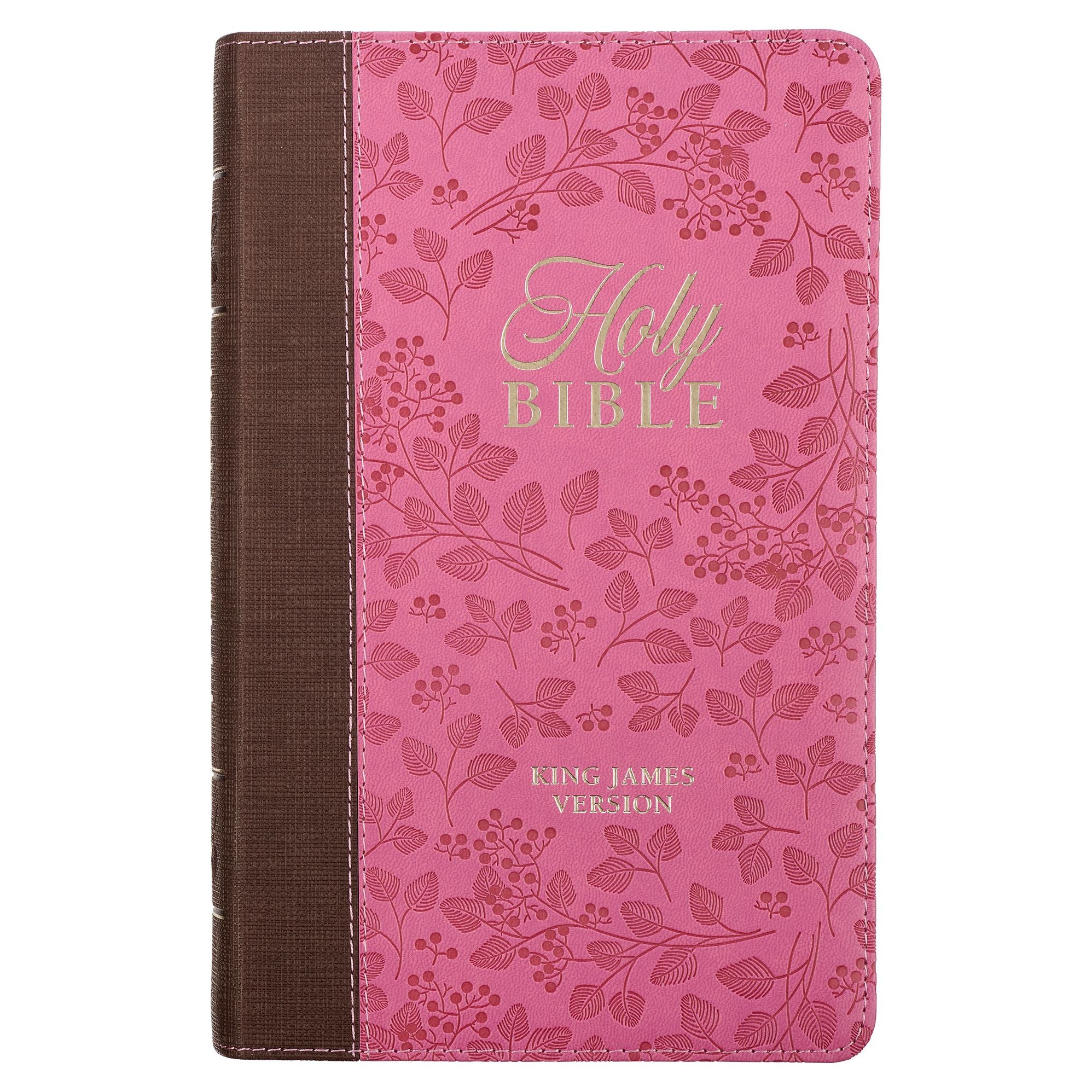 KJV Bible Giant Print Standard-Size (Faux Leather, Brown/Pink Berry)