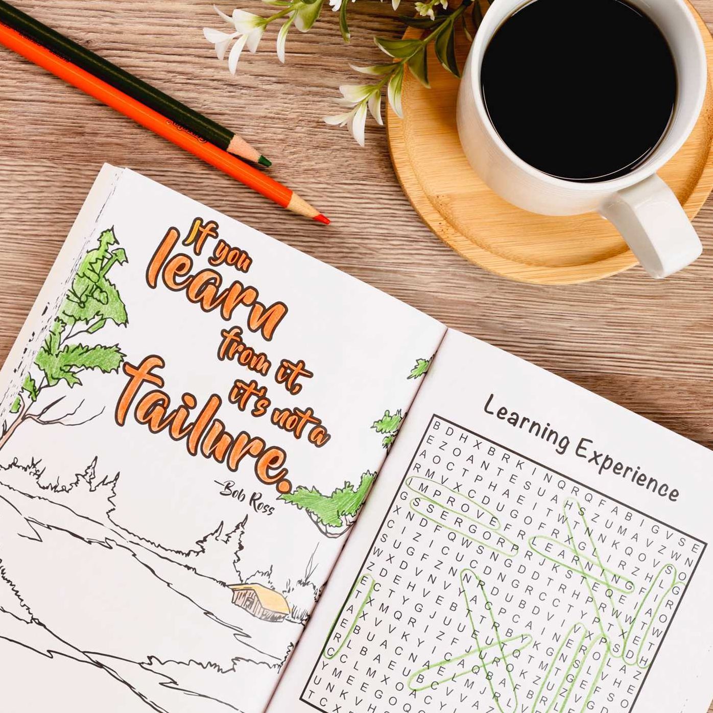 Bob Ross Word Search and Coloring Book