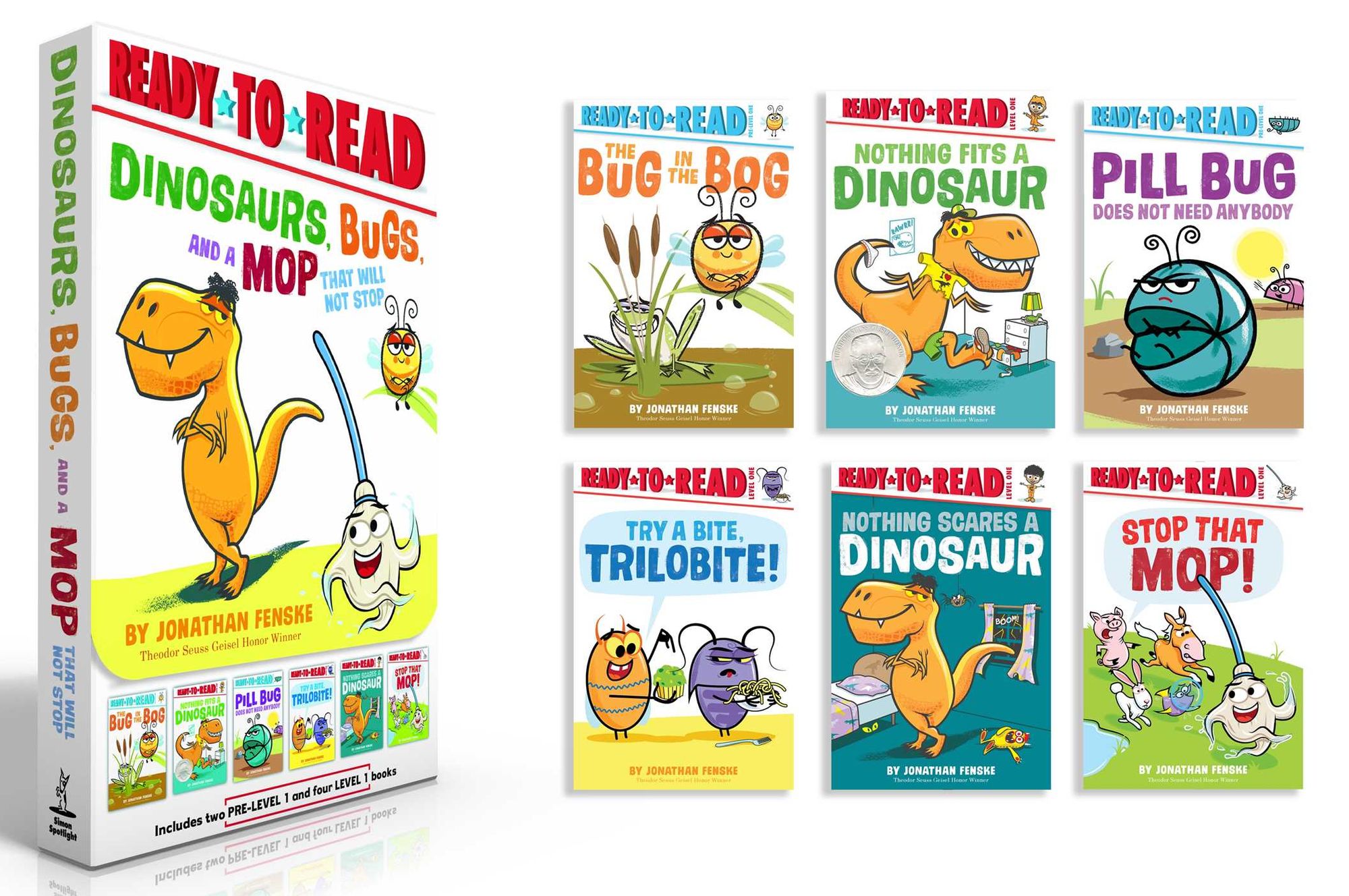 Dinosaurs, Bugs, and a Mop That Will Not Stop (Boxed Set): The Bug in the Bog; Nothing Fits a Dinosaur; Pill Bug Does Not Need Anybody; Try a Bite, Trilobite!; Nothing Scares a Dinosaur; Stop That Mop!