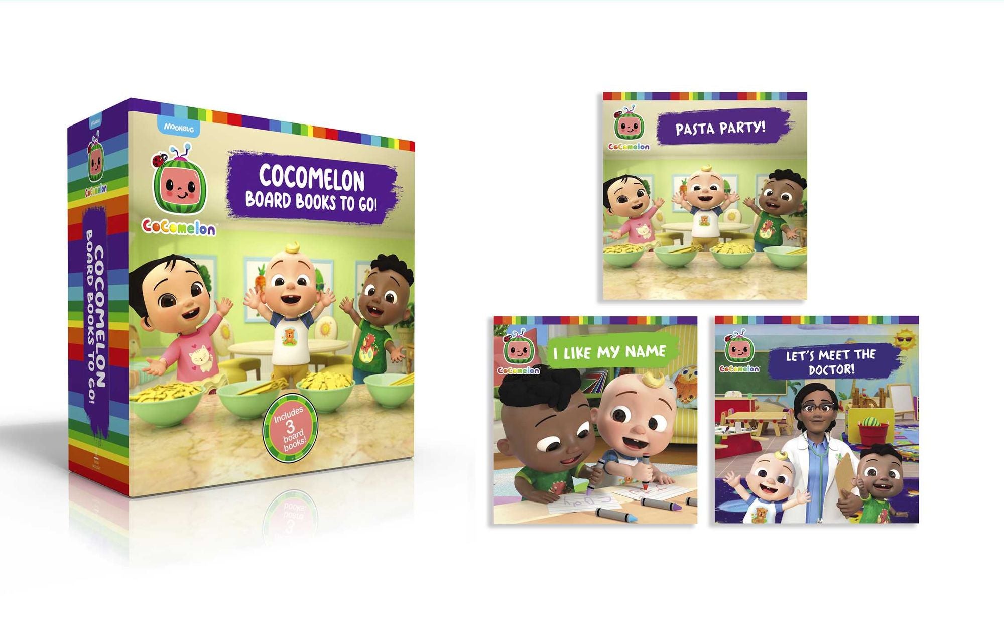 CoComelon Board Books to Go! (Boxed Set): Pasta Party!; I Like My Name; Let's Meet the Doctor!