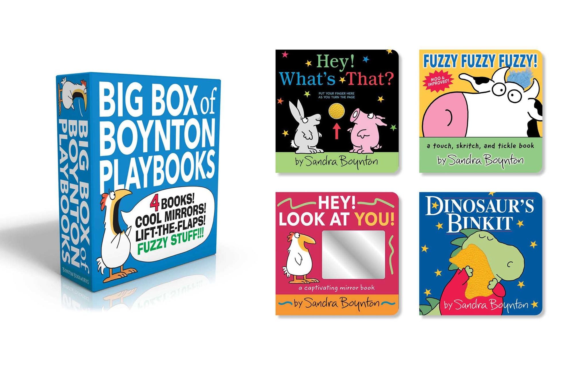 Big Box of Boynton Playbooks (Boxed Set): Dinosaur's Binkit; Hey! Look at You!; Fuzzy Fuzzy Fuzzy!; Hey! What's That?
