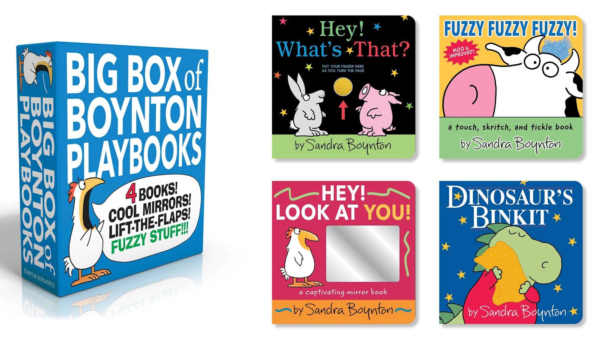 Big Box of Boynton Playbooks (Boxed Set): Dinosaur's Binkit; Hey! Look at You!; Fuzzy Fuzzy Fuzzy!; Hey! What's That?
