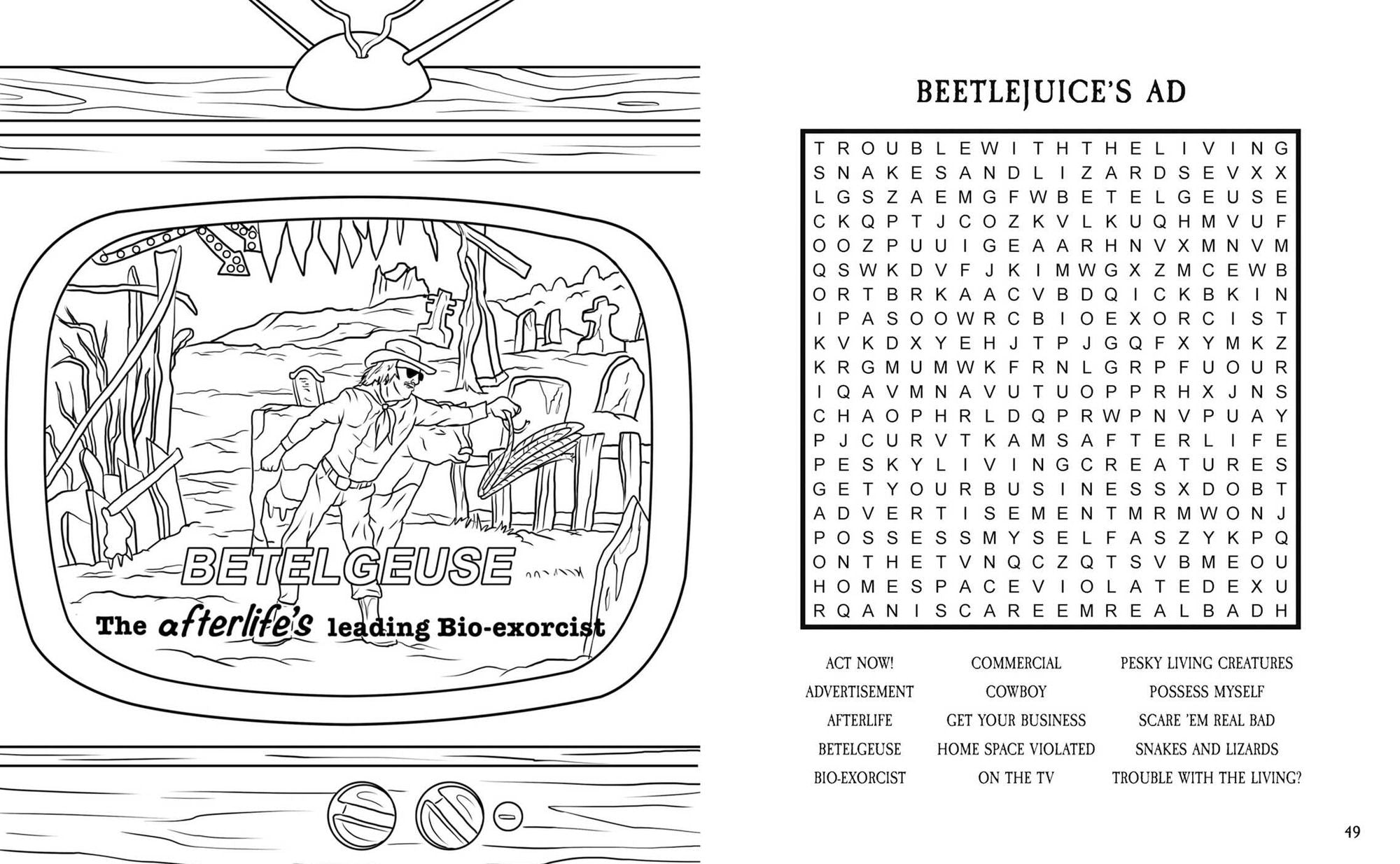 Beetlejuice Word Search, Quips, Quotes, and Coloring