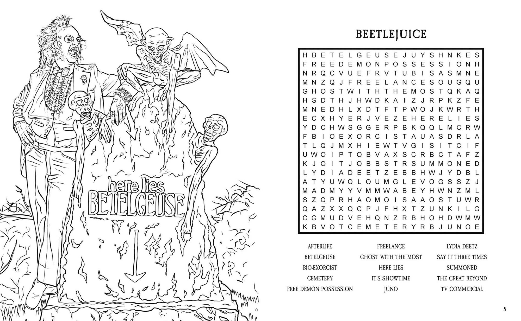 Beetlejuice Word Search, Quips, Quotes, and Coloring