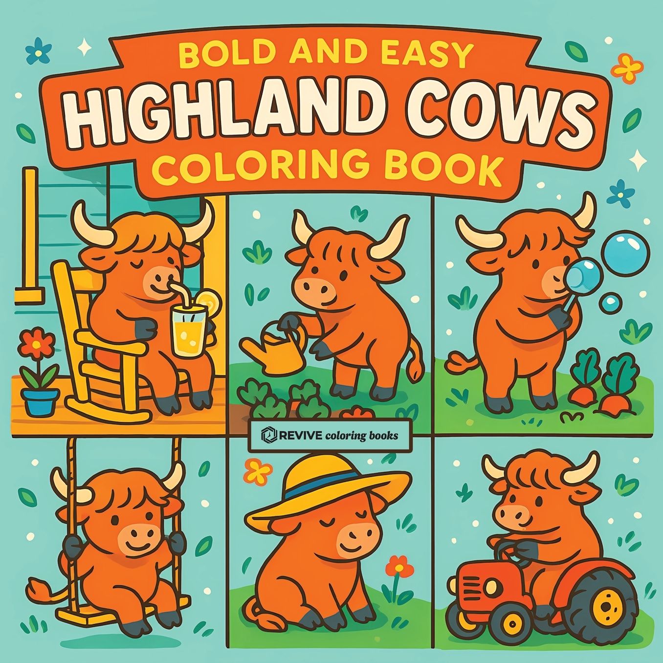 Bold & Easy Highland Cows Coloring Book: Cute & Fun Stress Relief Coloring