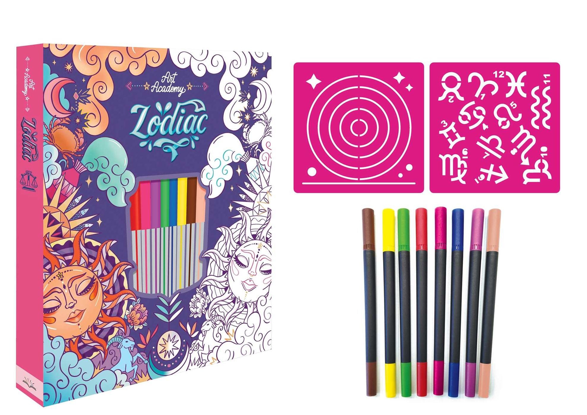 Art Academy Zodiac: Coloring Kit with Dual-Tip Brush Pens and Stencils