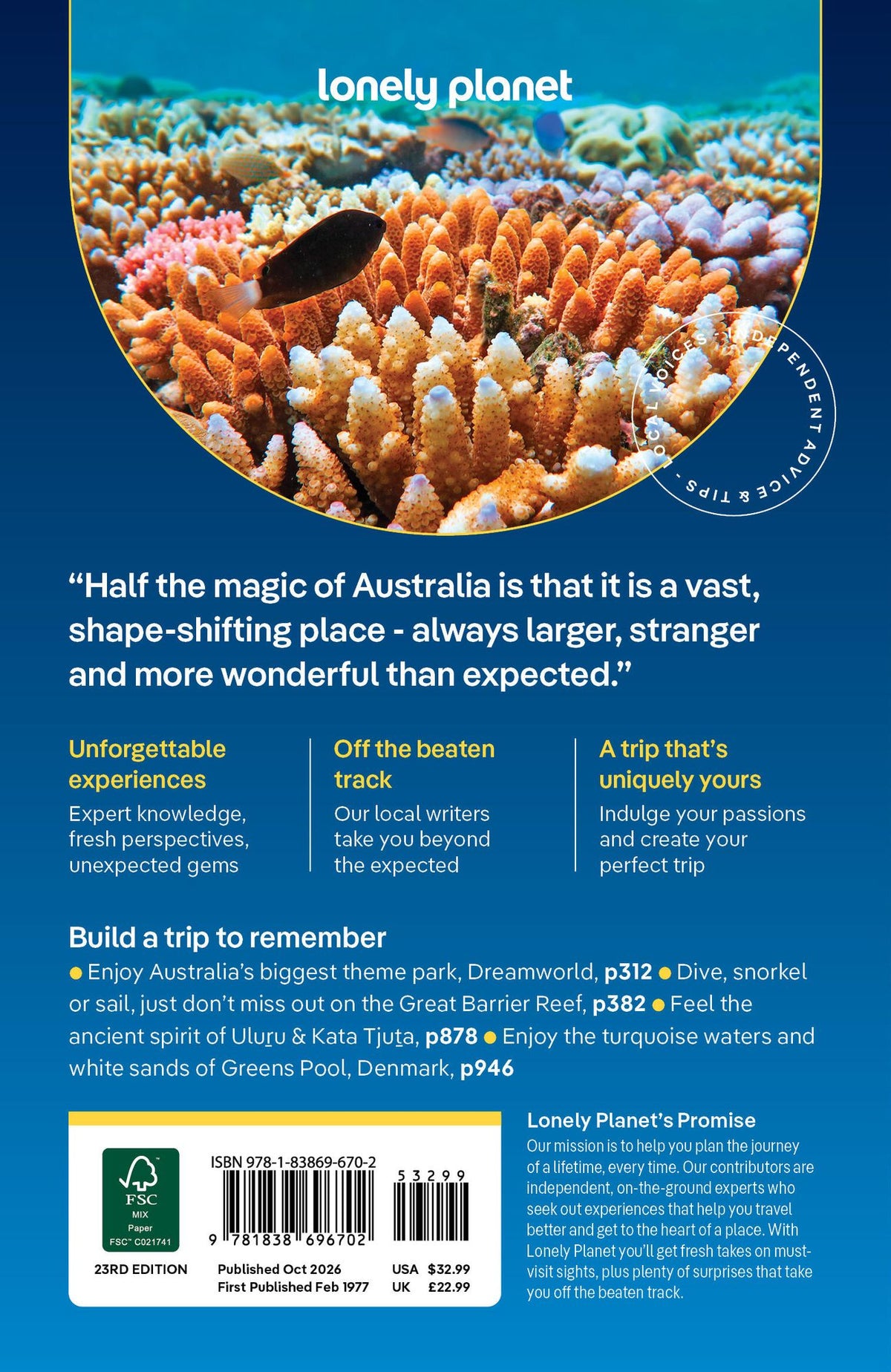 Lonely Planet Australia: Plan the Trip of a Lifetime Detailed Itineraries & Maps Insider Tips Covers Sydney, New South Wales, Canberra, Melbourne, Tasmania, Perth and more