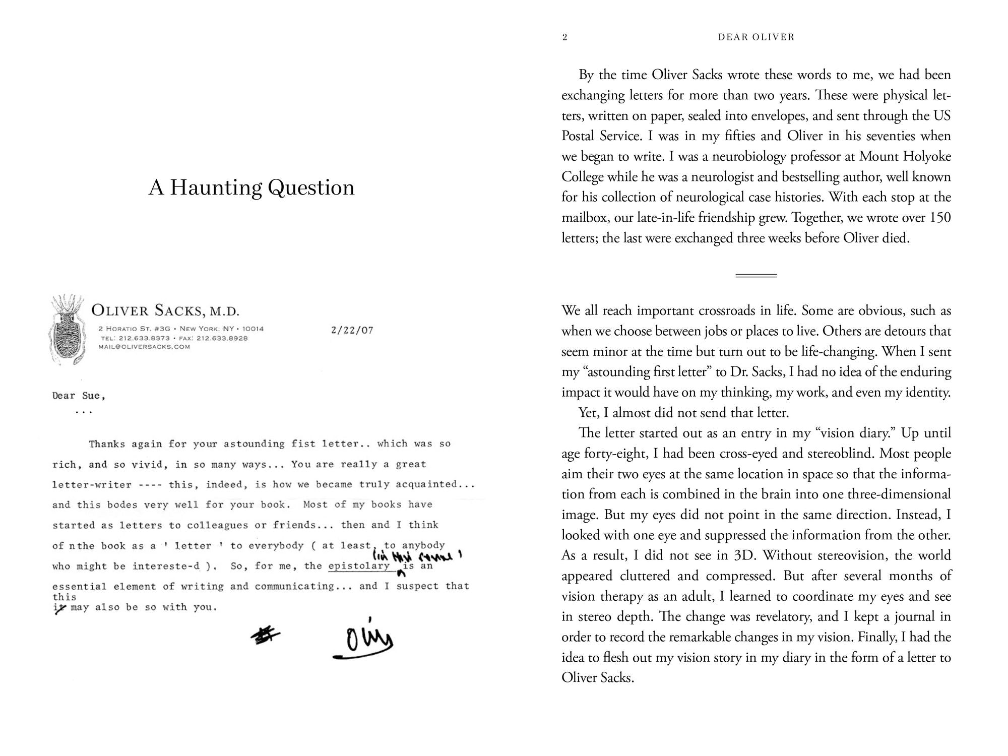 Dear Oliver: An Unexpected Friendship with Oliver Sacks