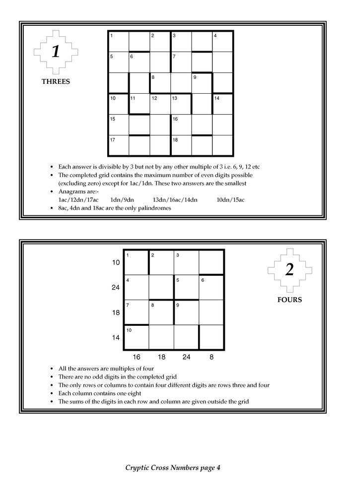 Cryptic Cross Numbers: Cross number puzzles with a high degree of problem solving