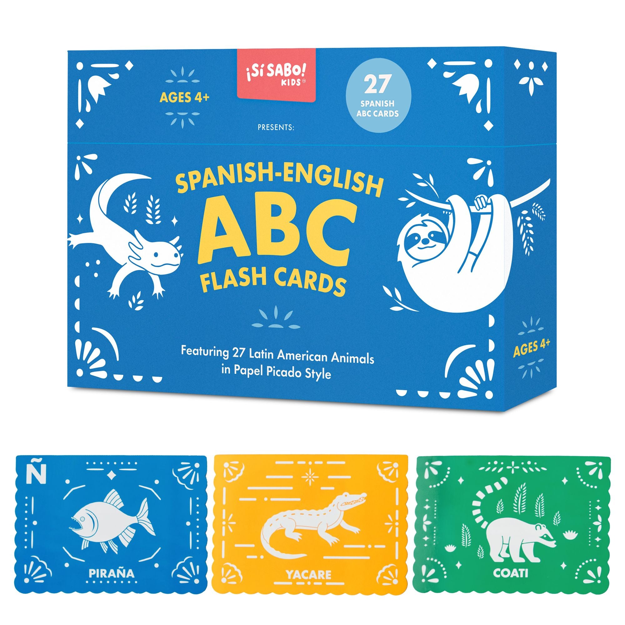 Spanish-English ABC Flash Cards: 27 Bilingual Alphabet Flash Cards Featuring Latin American Animals in a Papel Picado Design