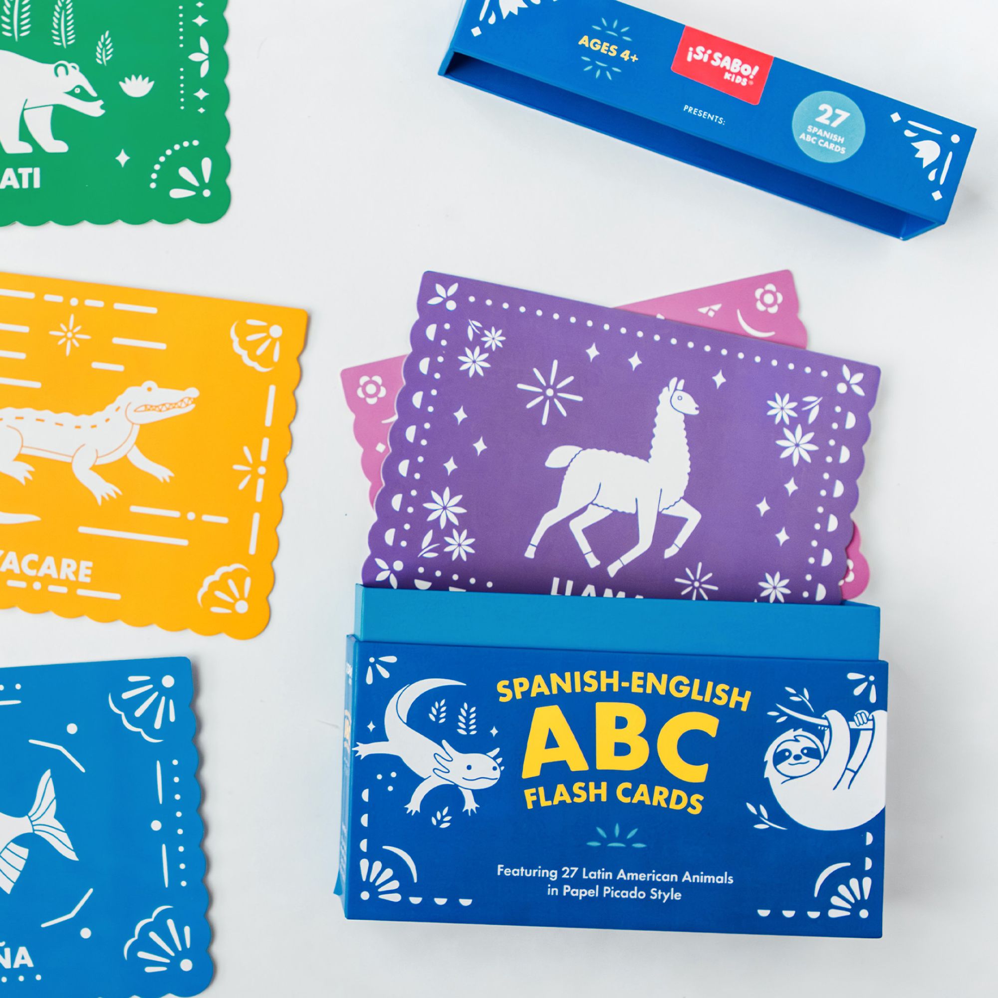 Spanish-English ABC Flash Cards: 27 Bilingual Alphabet Flash Cards Featuring Latin American Animals in a Papel Picado Design