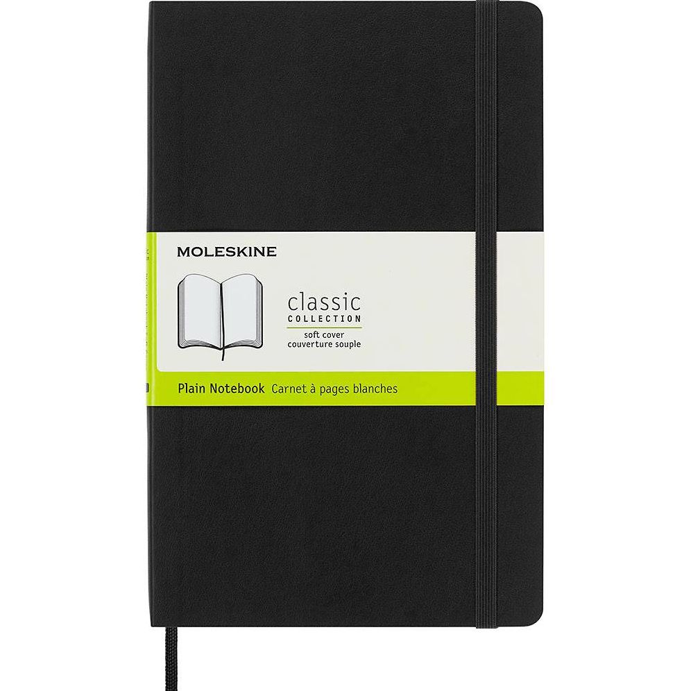 Moleskine Classic Notebook, Large, Plain, Black, Soft Cover (5 x 8.25)