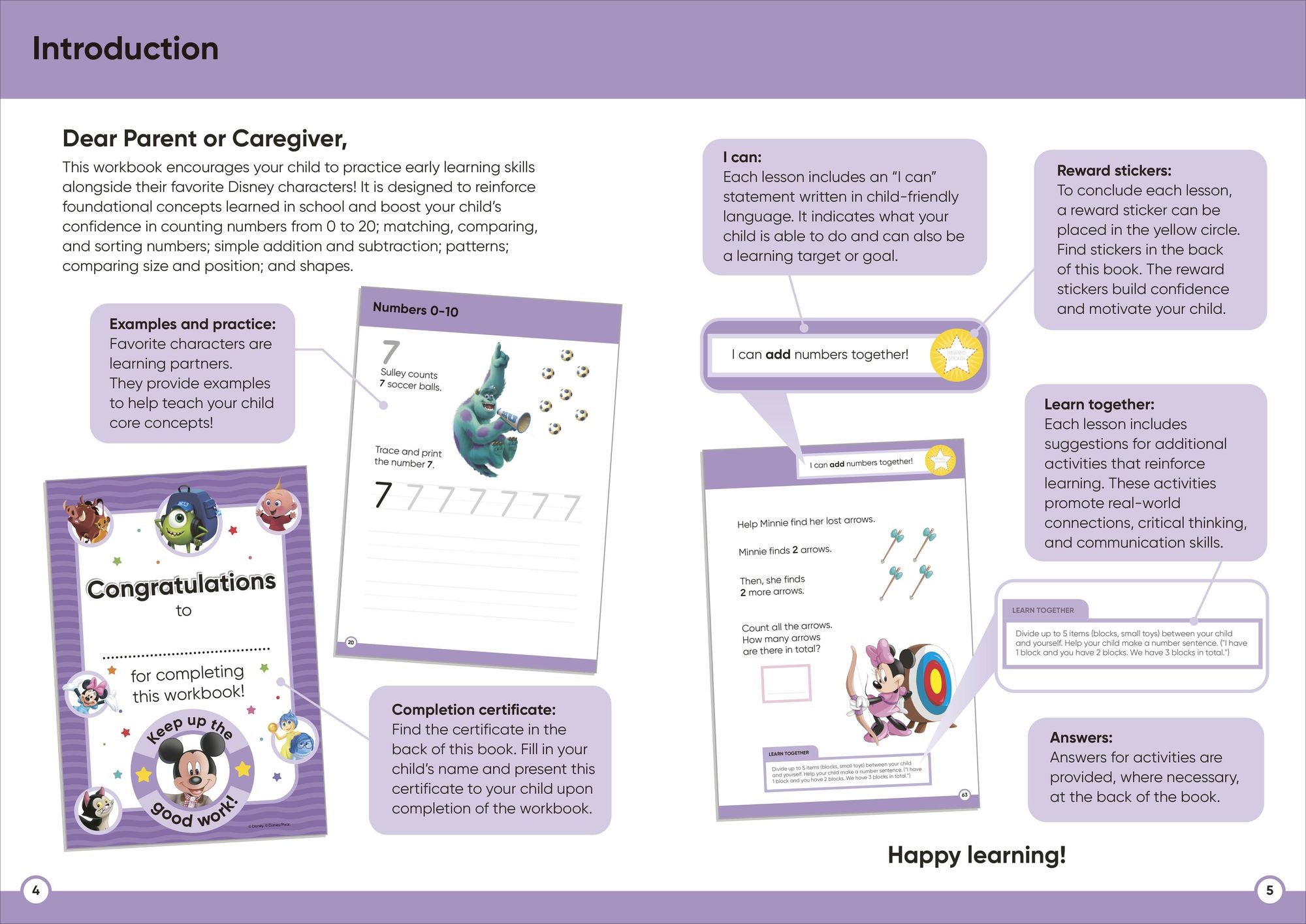 Disney Learning Get Ready for Math (Ages 3-5): Preschool Beginner Math Workbook for Kids, Curriculum-Based