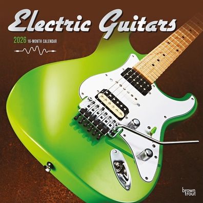 Electric Guitars 2026 12 X 24 Inch (Hanging) Monthly Square Wall Calendar Foil Stamped Cover Plastic-Free