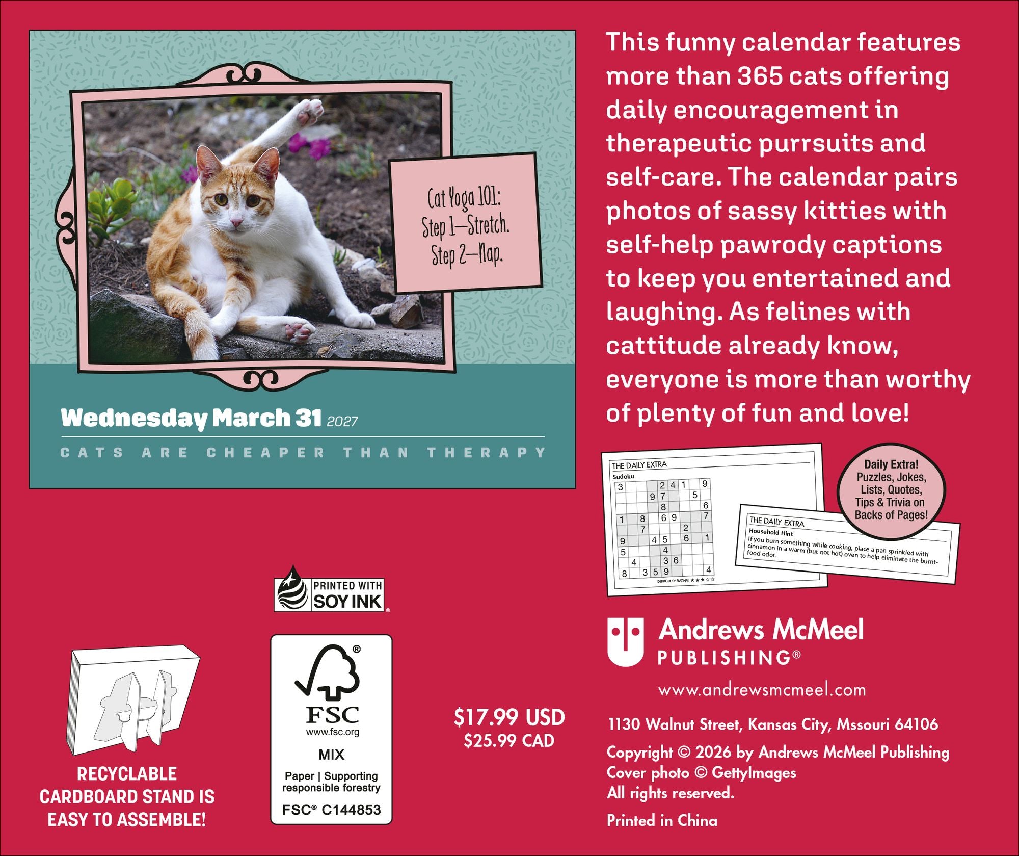 2027 Cats Are Cheaper Than Therapy Day-to-Day Calendar