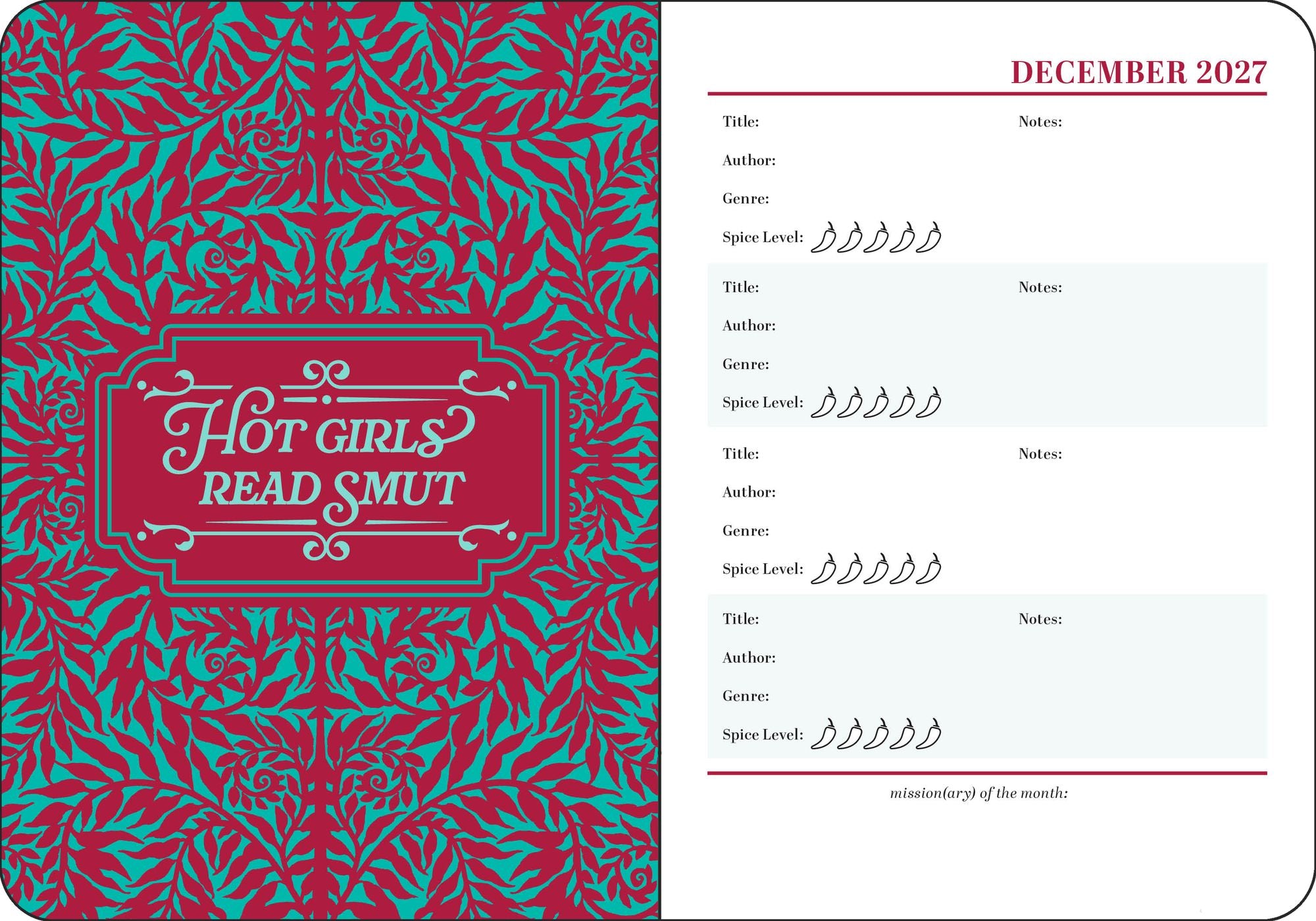 2026-2027 Spicy Book Club 16-Month Weekly/Monthly Planner
