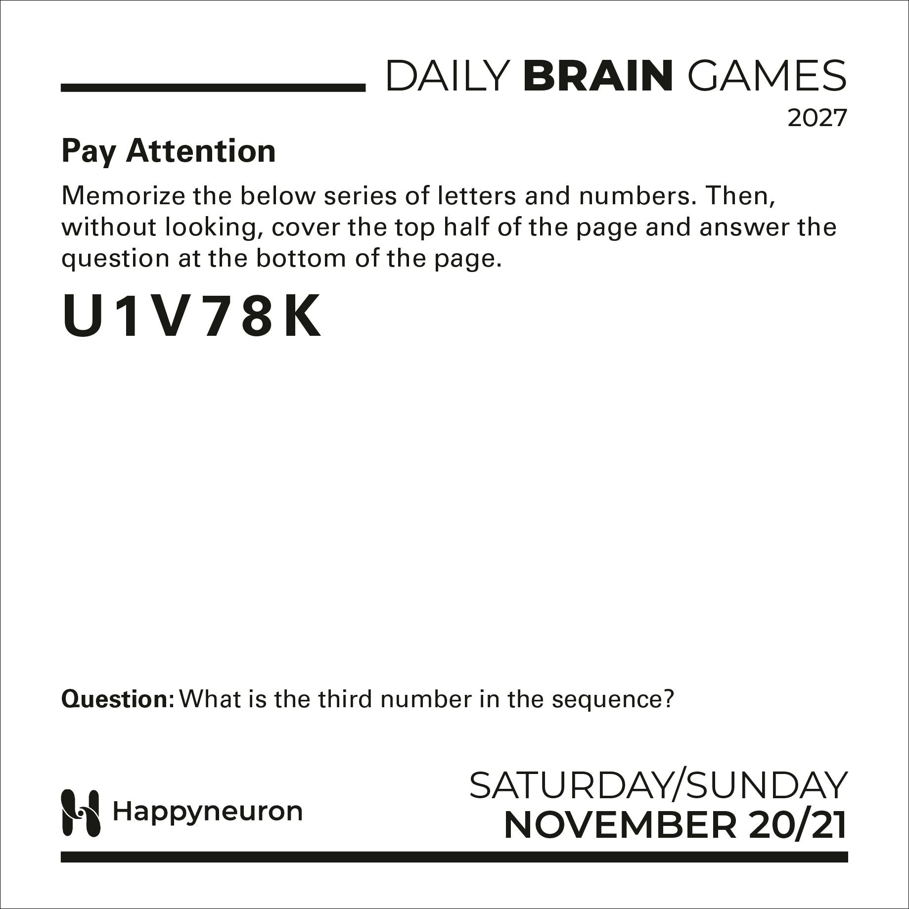 2027 Daily Brain Games Day-to-Day Calendar