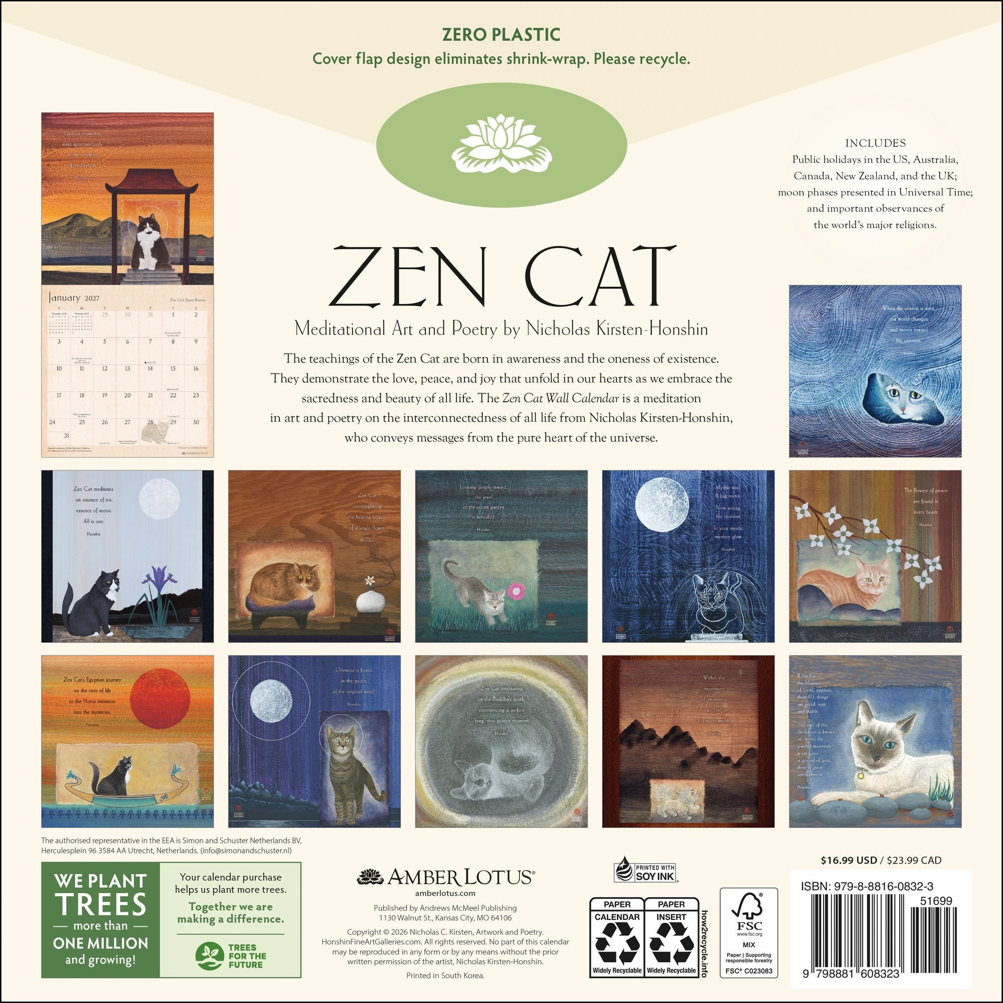 2027 Zen Cat Wall Calendar