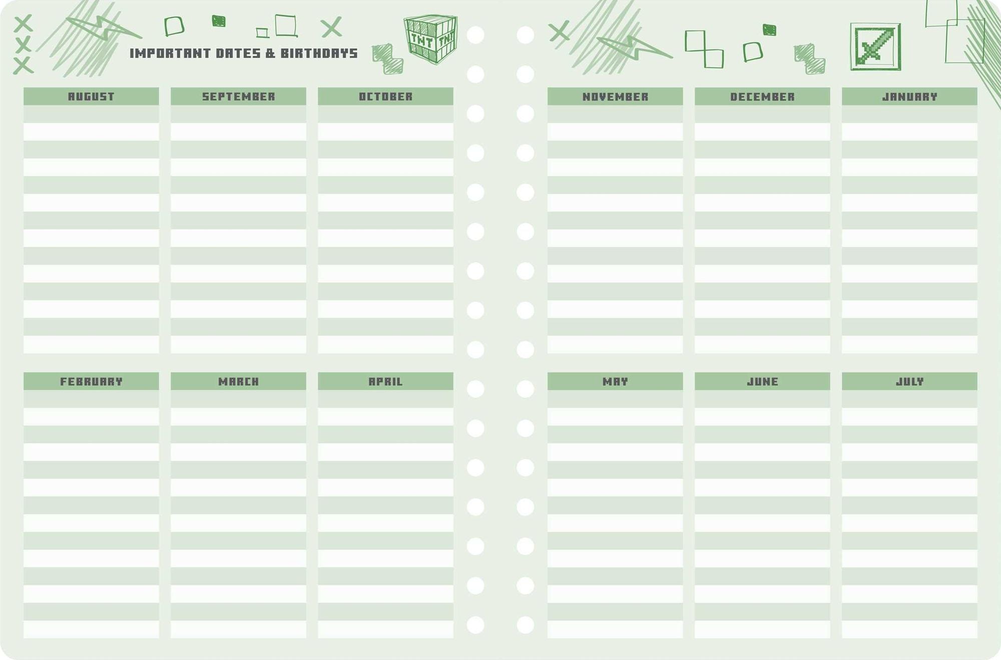2025-2026 Minecraft Mobs Student Planner: August - July, 6.5 x 8.25