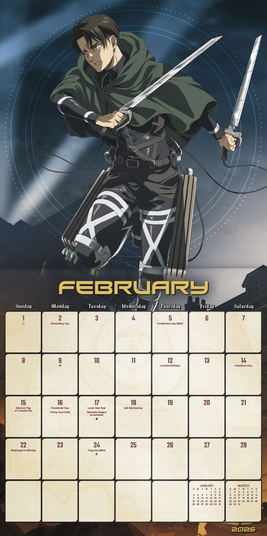2026 Attack on Titan Wall Calendar