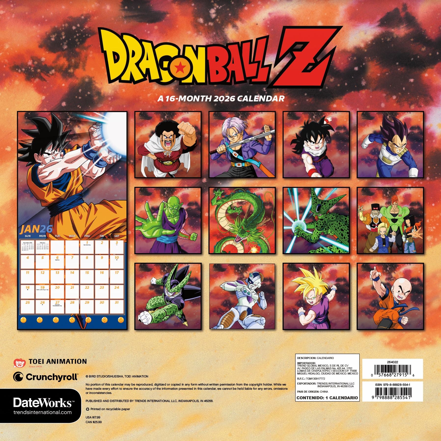 2026 Dragon Ball Z Wall Calendar