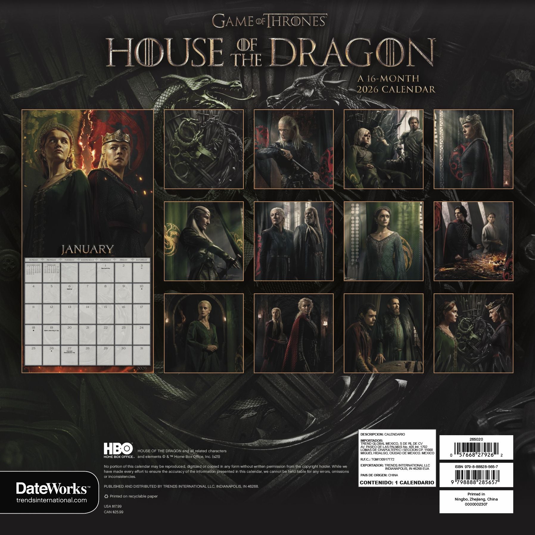 2026 House of Dragon Wall Calendar