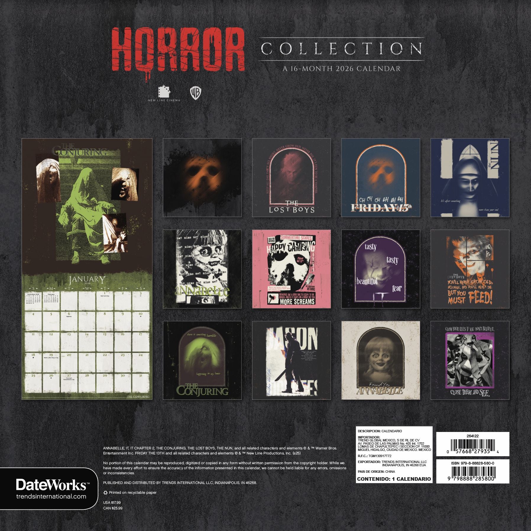 2026 Horror Collection Wall Calendar