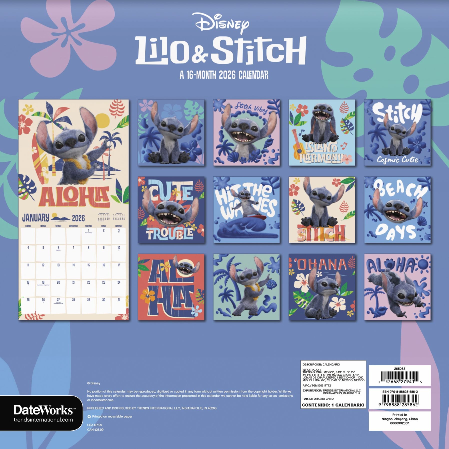 2026 Lilo & Stitch Wall Calendar