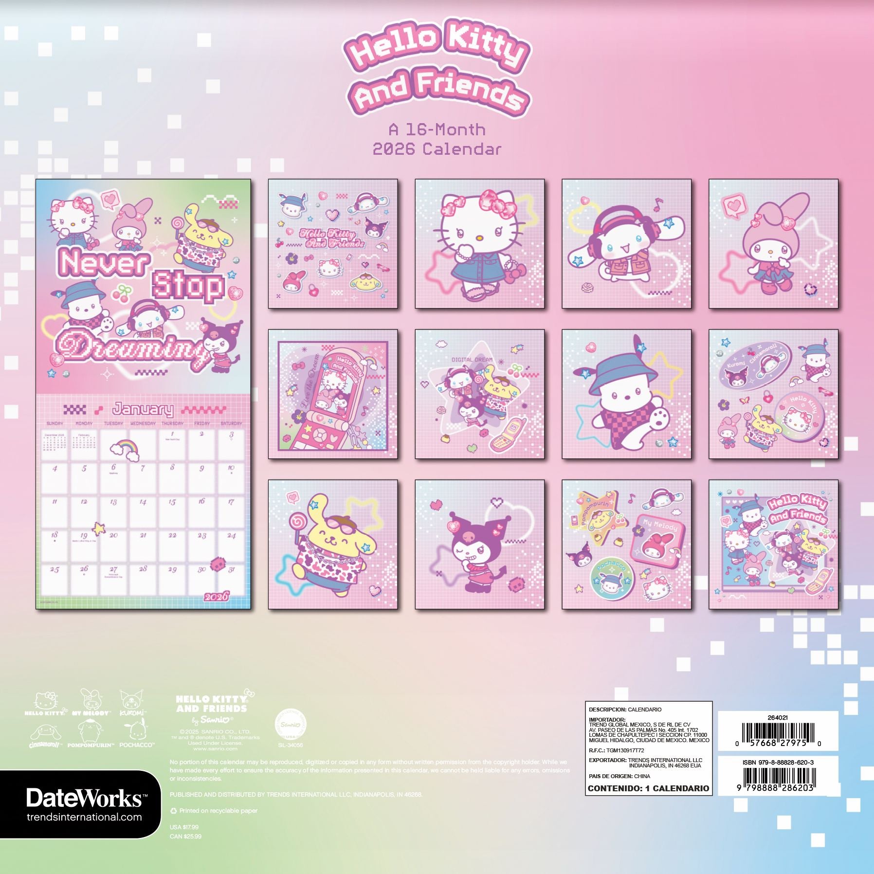 2026 Hello Kitty & Friends Wall Calendar